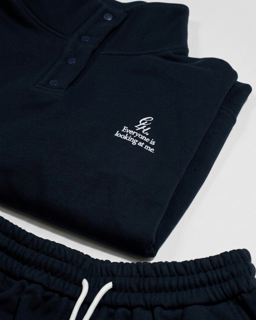 heavy terry overfit snap sweatshirt (Navy)