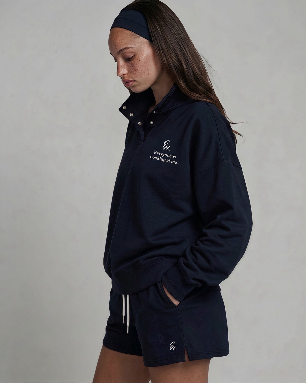 heavy terry overfit snap sweatshirt (Navy)