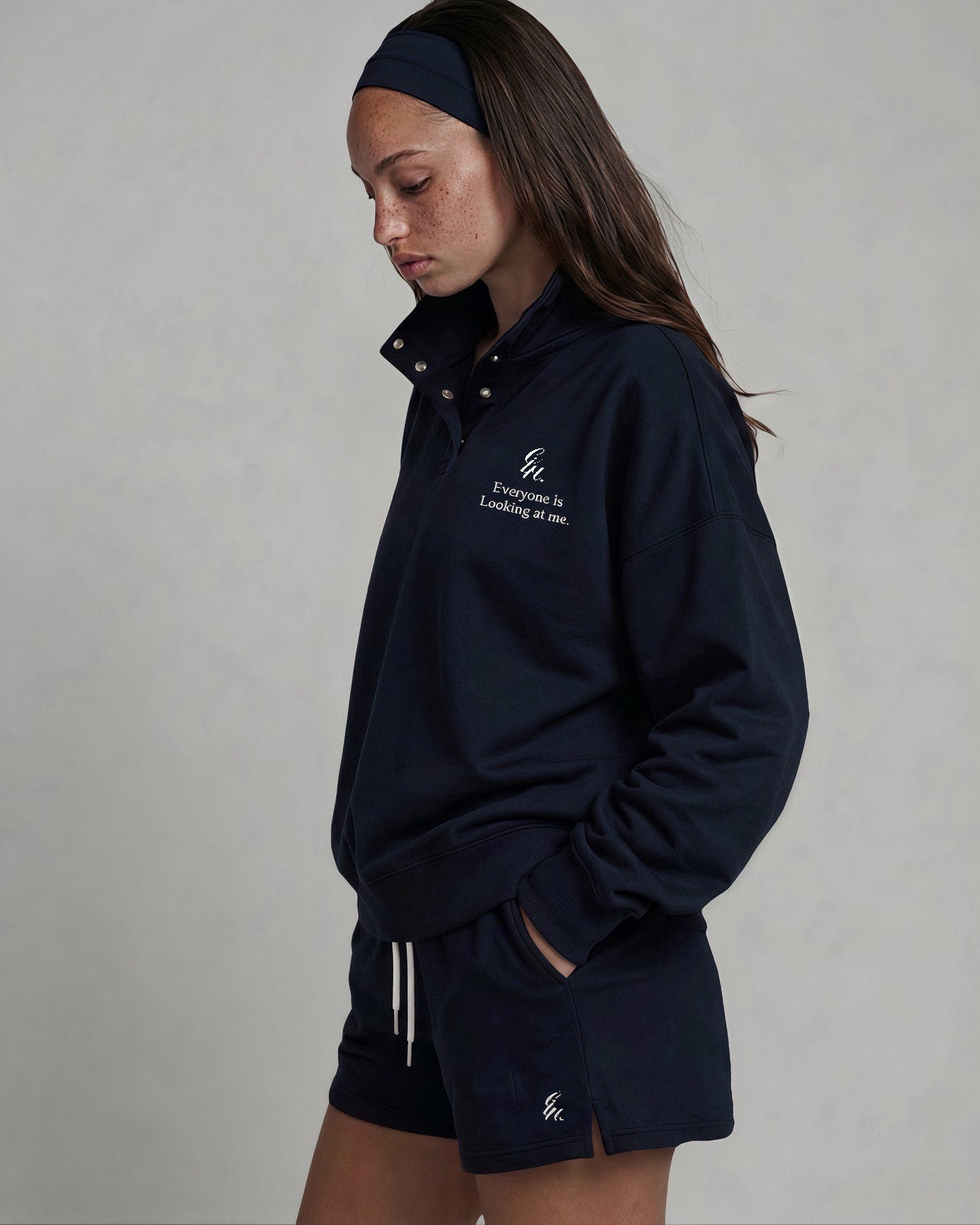 heavy terry overfit snap sweatshirt (Navy)