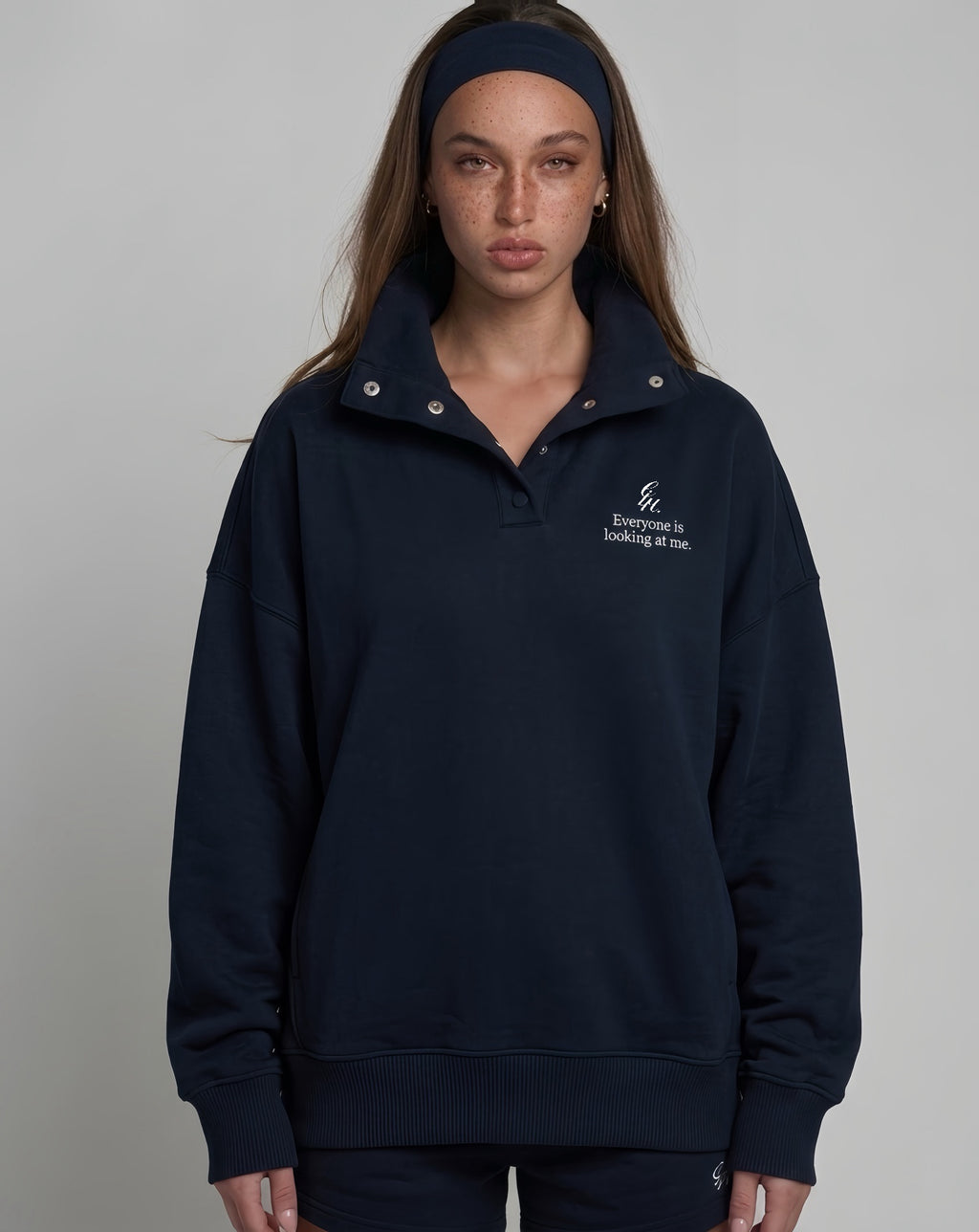 heavy terry overfit snap sweatshirt (Navy)