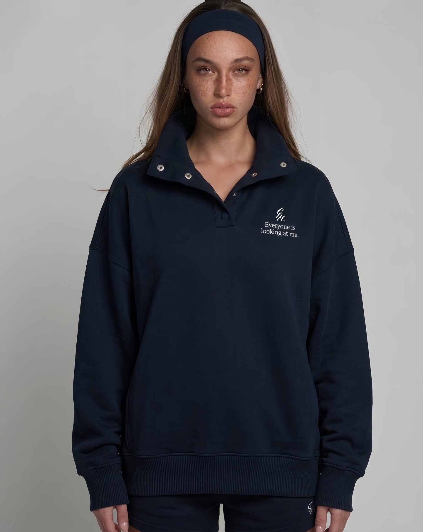 heavy terry overfit snap sweatshirt (Navy)