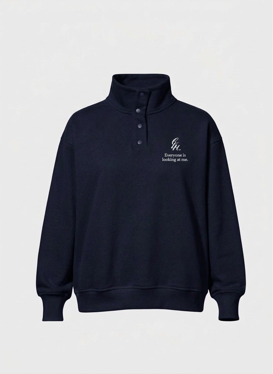 heavy terry overfit snap sweatshirt set up_navy