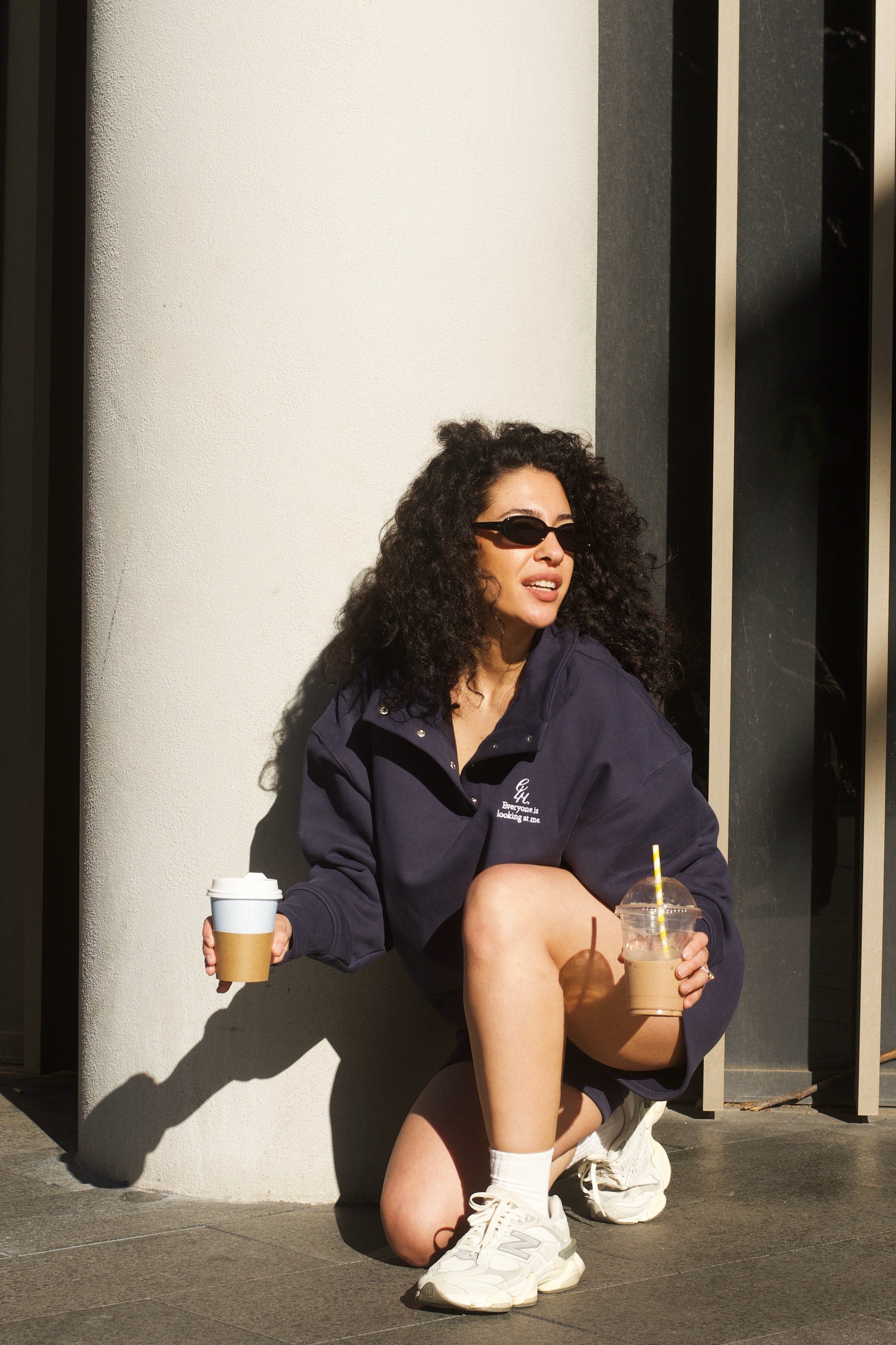 heavy terry overfit snap sweatshirt set up_navy